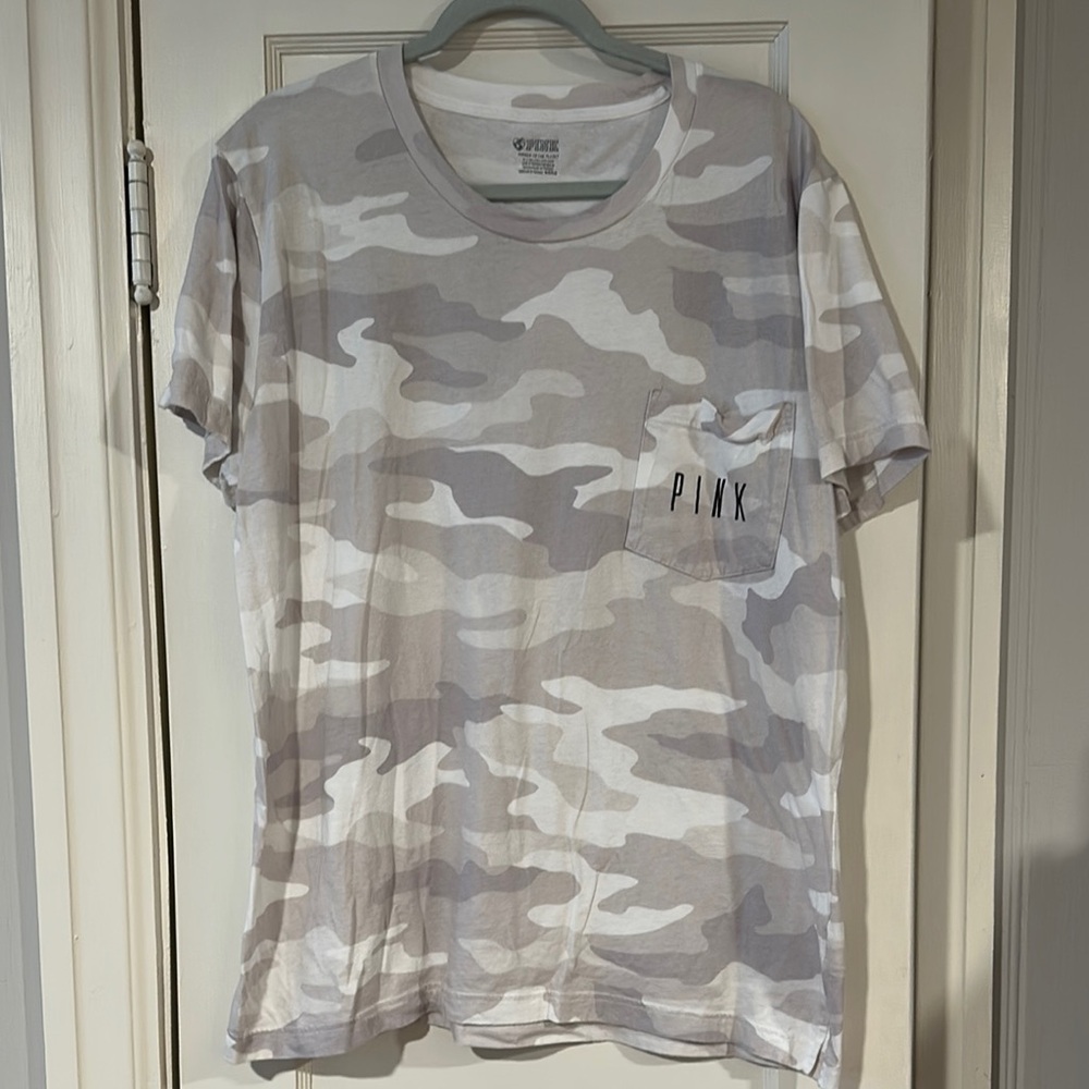 PINK Victoria's Secret Gray and White Short Sleeve Tee